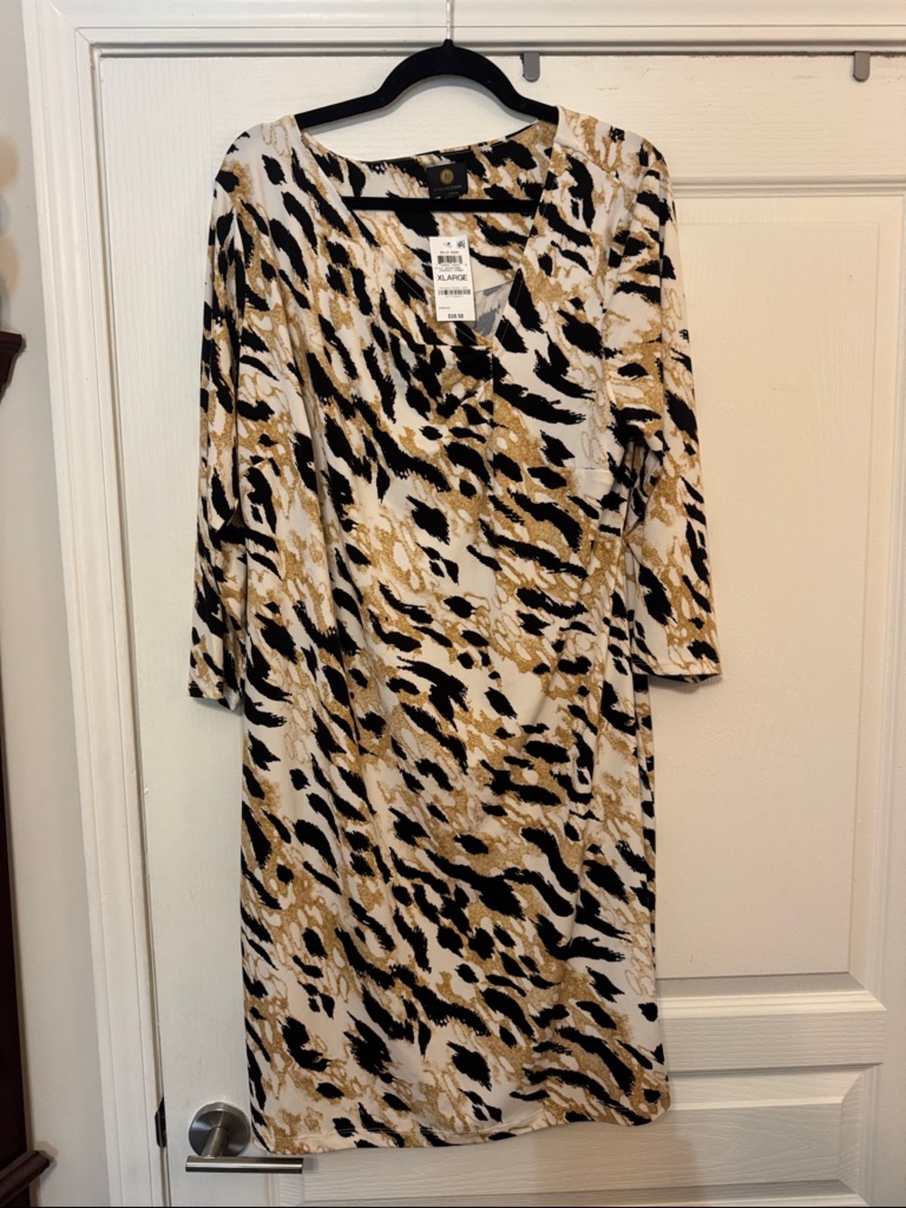 JM Collection Black & Gold Animal-Print V-Neck Midi Dress